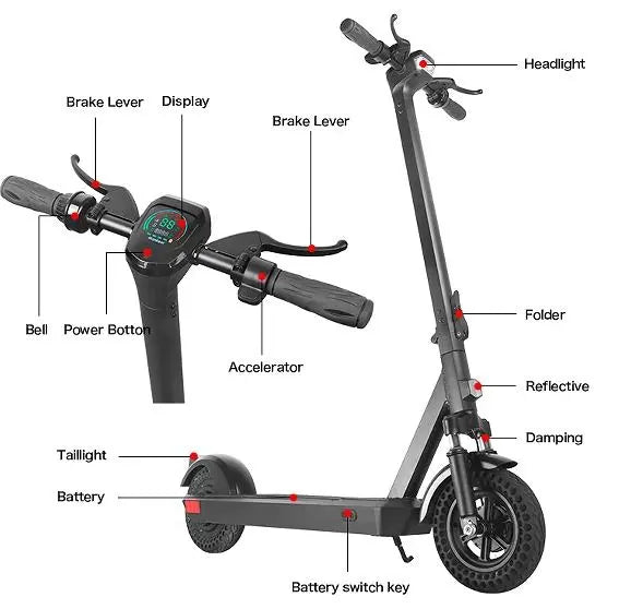 E Scooter, 800W Electric balance scooter.  30 km/h speed 48V / 10.4Ah (standard APP) portable folding LCD instrument, battery removable load 120kg climb 20° range of 45km LED lighting Doba