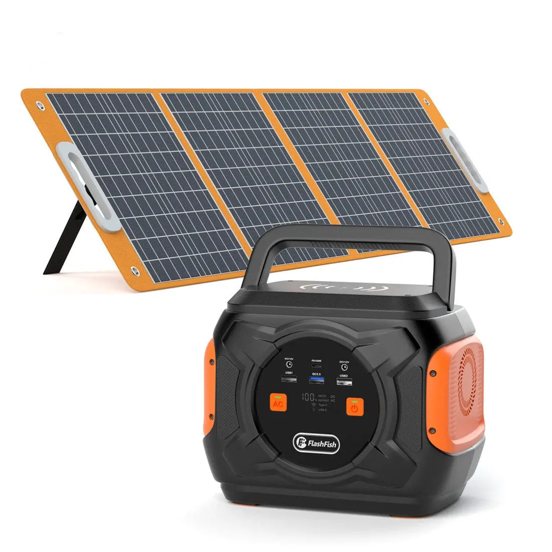 Solar Power Generator, 320W Portable Power Station;  Flashfish 292Wh 80000mAh Solar Generator Backup Power With LASHFISH 18V/100W Foldable Solar Panel;  Portable Solar Charger Doba