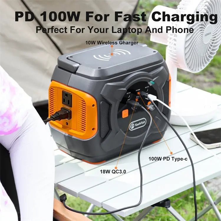 Solar Power Generator, 320W Portable Power Station;  Flashfish 292Wh 80000mAh Solar Generator Backup Power With LASHFISH 18V/100W Foldable Solar Panel;  Portable Solar Charger Doba