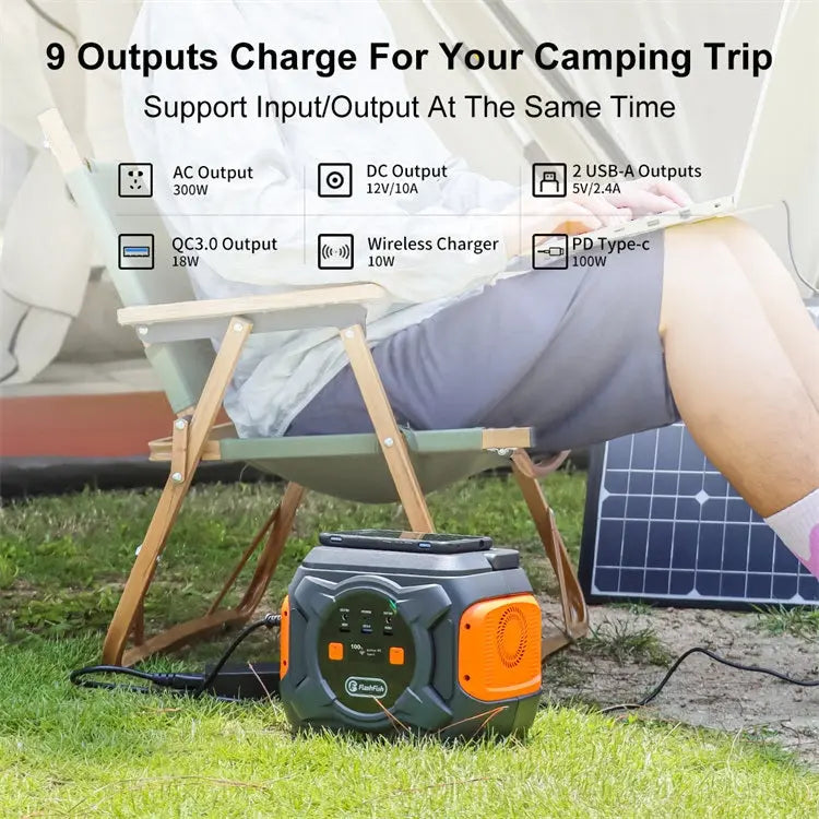 Solar Power Generator, 320W Portable Power Station;  Flashfish 292Wh 80000mAh Solar Generator Backup Power With LASHFISH 18V/100W Foldable Solar Panel;  Portable Solar Charger Doba