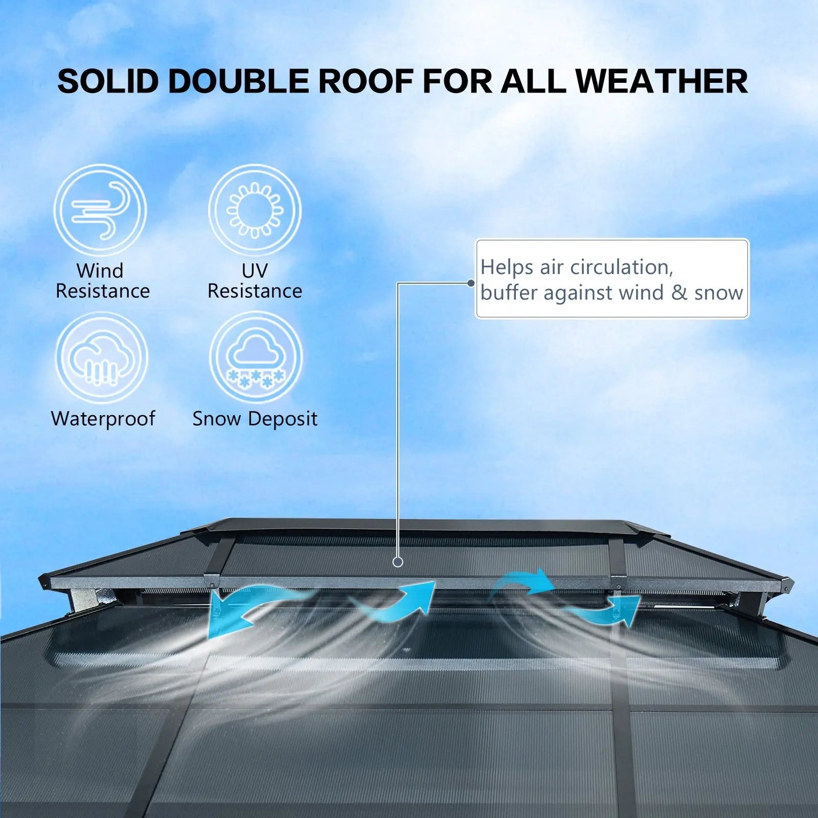 10x13FT Gazebos-Double Roof Sunshade (Wooden Legs)- kk outdoor Doba