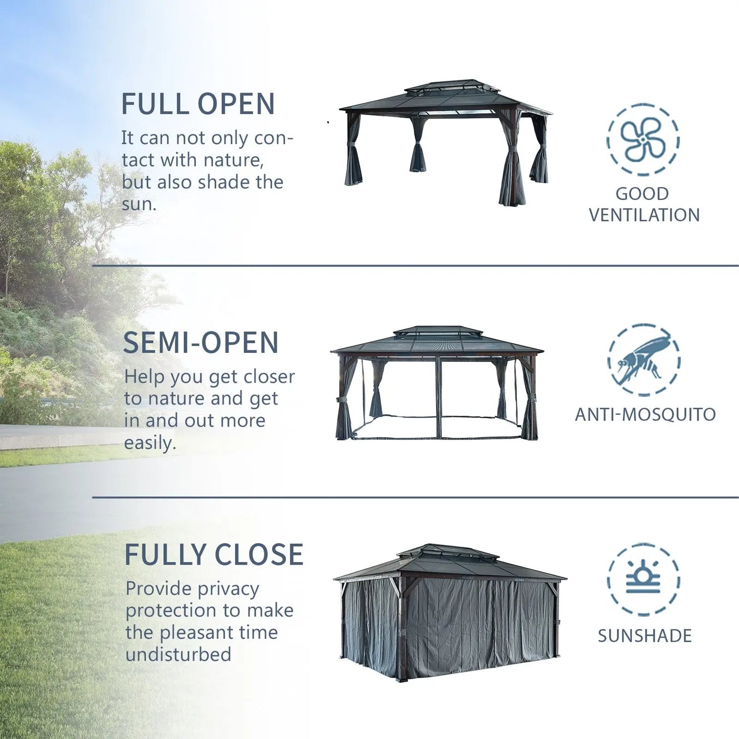 10x13FT Gazebos-Double Roof Sunshade (Wooden Legs)- kk outdoor Doba