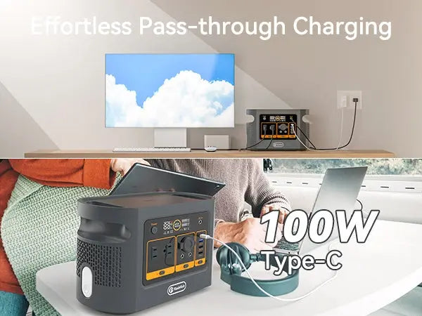 Solar Power Generator, 600W, FLASHFISH Portable Power Station;  448Wh/140000mAh LiFePO4 Battery Pack;  UPS Solar Generator With 600W (Peak 1000W) AC Output;  100W USB-C;  Backup Power CPAP Battery Doba