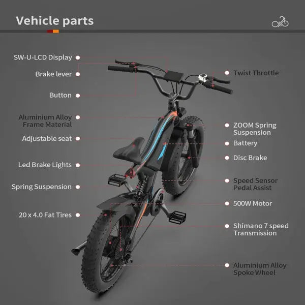 Adult, AOSTIRMOTOR 26" Bicycle 500W Motor 26" Fat Tire With 48V/15Ah Li-Battery S18-MINI New style Doba