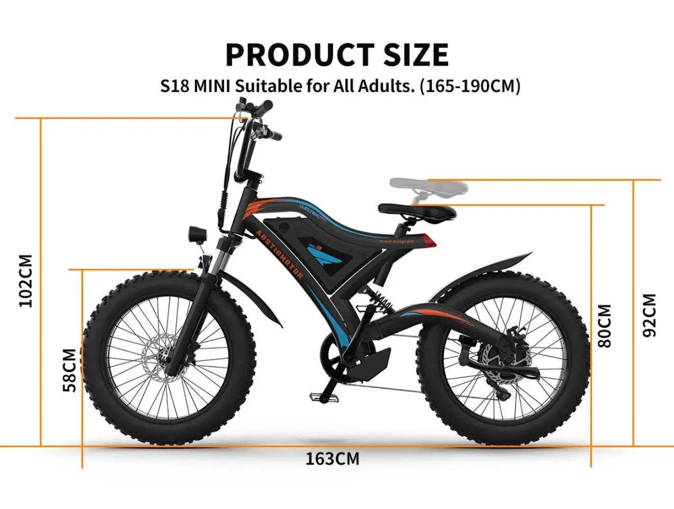 Adult, AOSTIRMOTOR 20"  Bicycle 500W Motor 20" Fat Tire With 48V/15Ah Li-Battery S18-MINI New style Doba