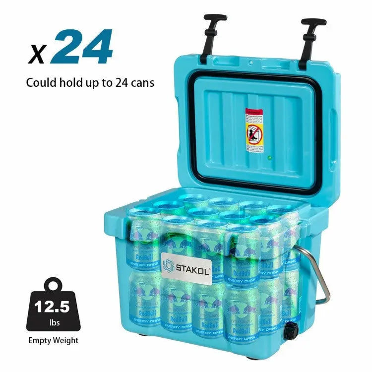 16 Quart 24-Can Capacity Portable Insulated Ice Cooler with 2 Cup Holders Doba