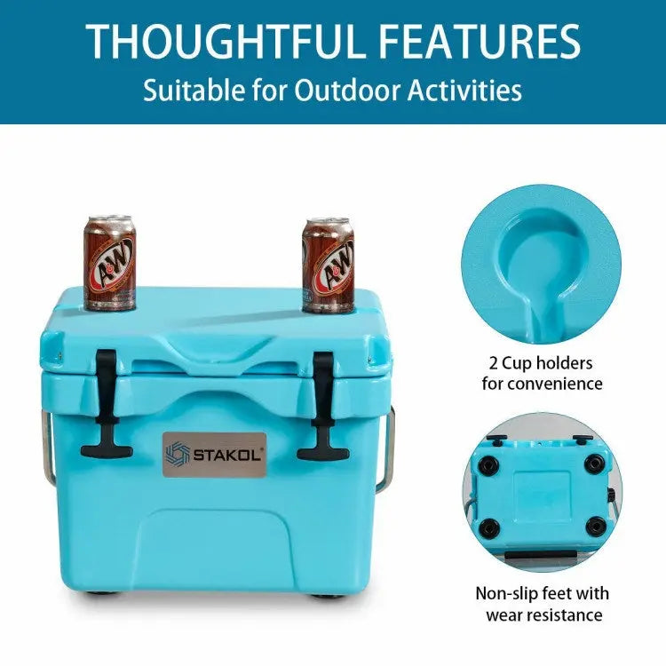 16 Quart 24-Can Capacity Portable Insulated Ice Cooler with 2 Cup Holders Doba