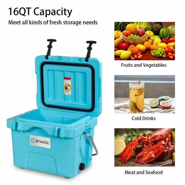 16 Quart 24-Can Capacity Portable Insulated Ice Cooler with 2 Cup Holders Doba