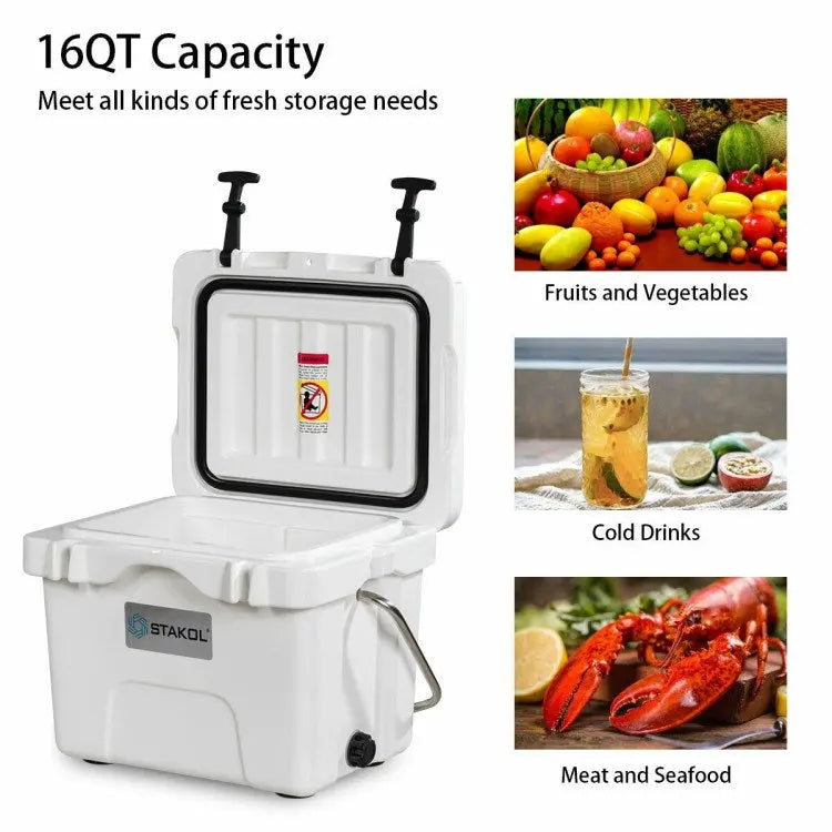 16 Quart 24-Can Capacity Portable Insulated Ice Cooler with 2 Cup Holders Doba