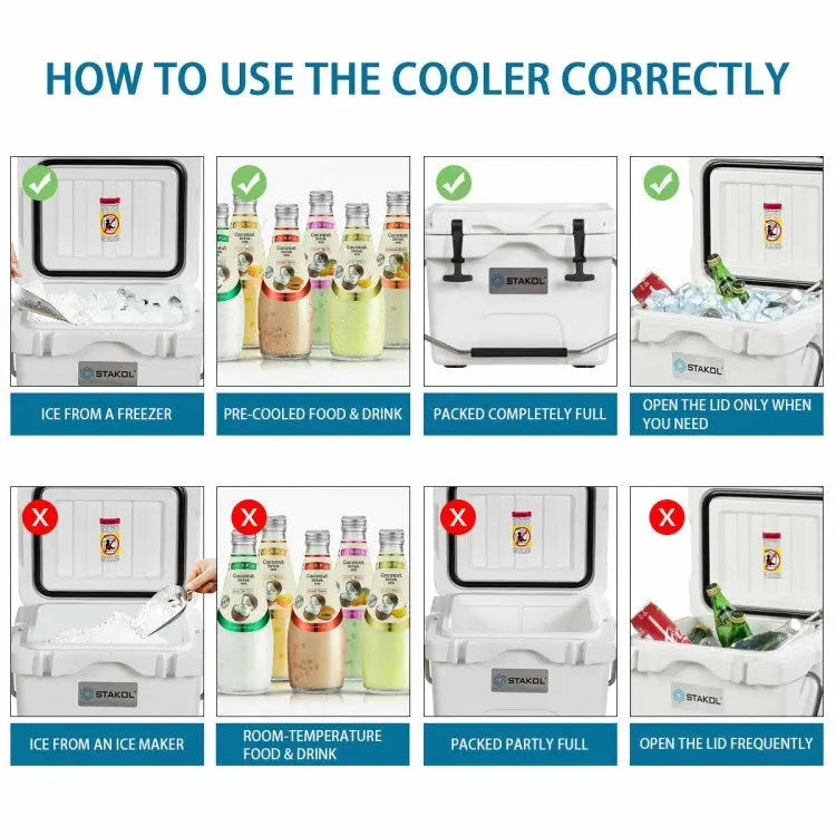 16 Quart 24-Can Capacity Portable Insulated Ice Cooler with 2 Cup Holders Doba