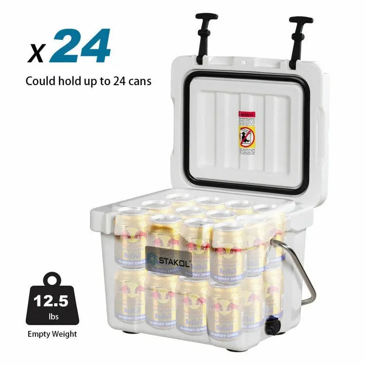 16 Quart 24-Can Capacity Portable Insulated Ice Cooler with 2 Cup Holders Doba