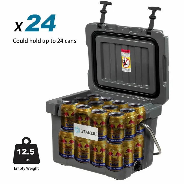 16 Quart 24-Can Capacity Portable Insulated Ice Cooler with 2 Cup Holders Doba