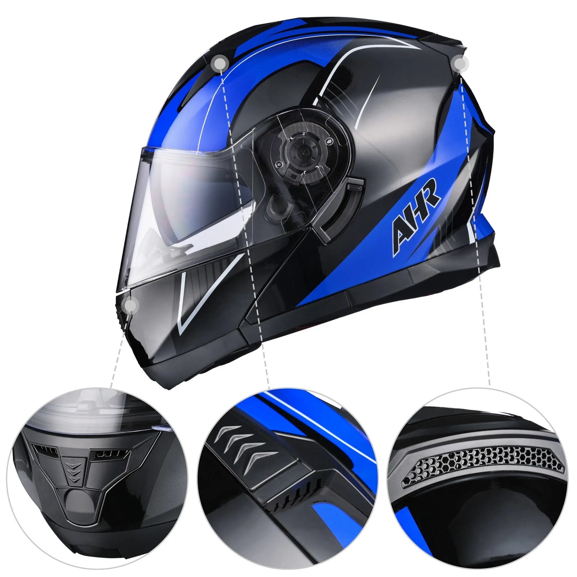 Helmet, Modular Helmet Blue, Motorcycle , BMX, Motocross, Racing Helmet, Medium, 22 7/16" to 22 13/16" (57 to 58 cm) Doba