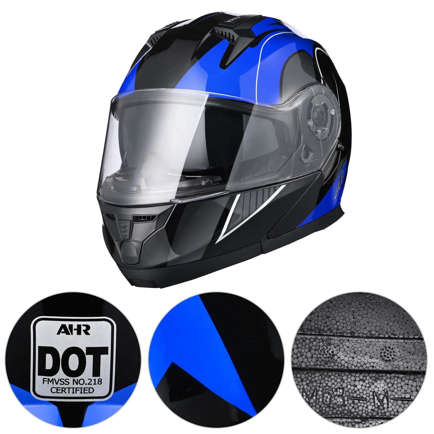 Helmet, Modular Helmet Blue, Motorcycle , BMX, Motocross, Racing Helmet, Medium, 22 7/16" to 22 13/16" (57 to 58 cm) Doba