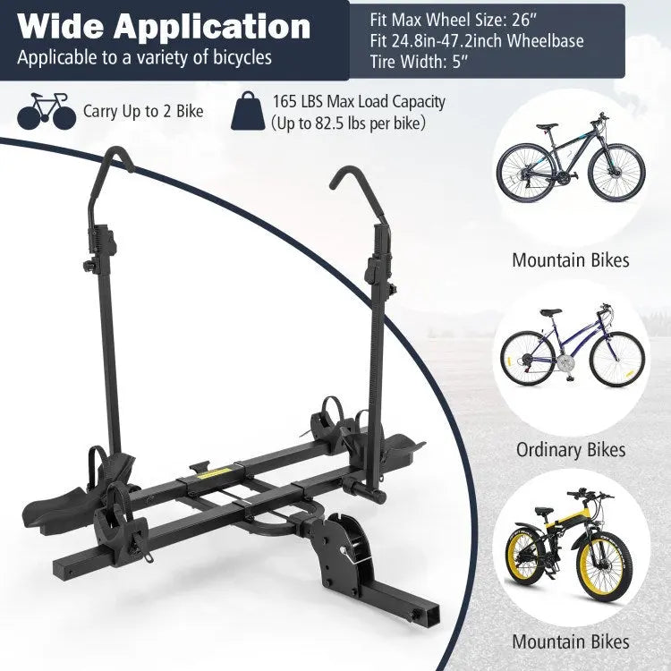 2 Inch Hitch Mount Bike Rack 2-Bike Platform Style Carrier with Tilt-able Design for Easy Trunk Access Doba