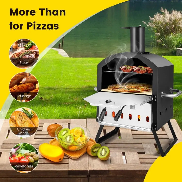 2-Layer Pizza Oven with Removable Cooking Rack and Folding Legs Doba