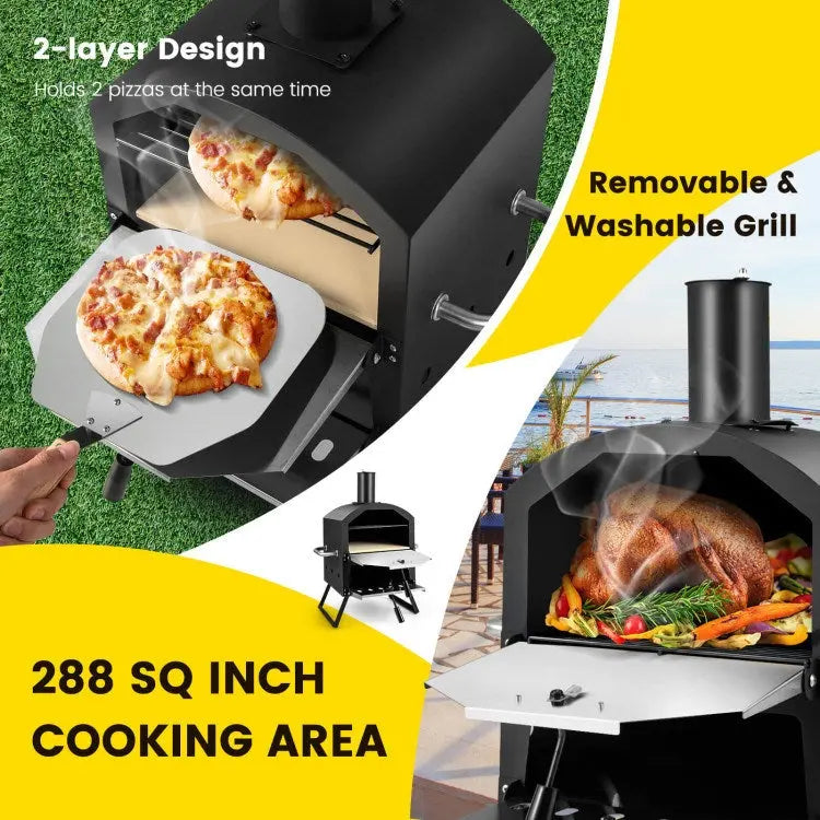 2-Layer Pizza Oven with Removable Cooking Rack and Folding Legs Doba