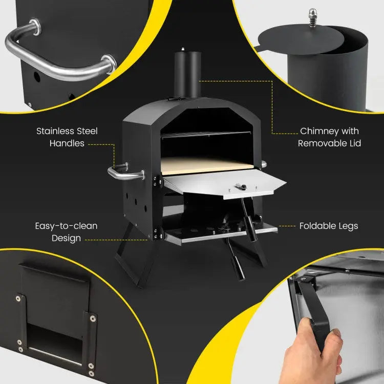 2-Layer Pizza Oven with Removable Cooking Rack and Folding Legs Doba