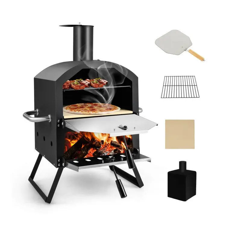 2-Layer Pizza Oven with Removable Cooking Rack and Folding Legs Doba