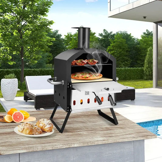 2-Layer Pizza Oven with Removable Cooking Rack and Folding Legs Doba