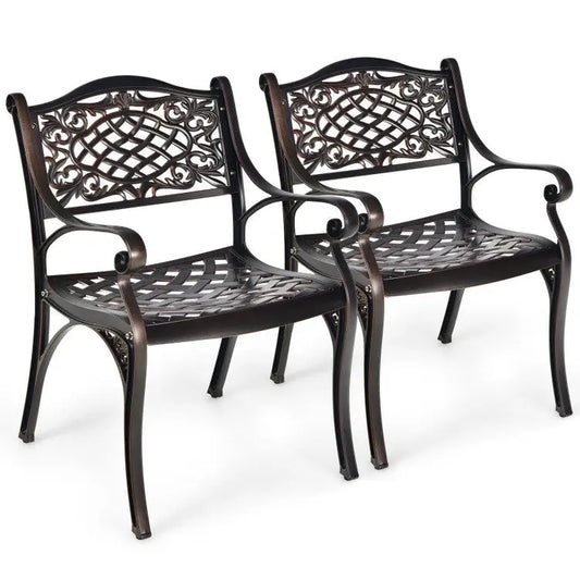 2-Piece Outdoor Cast Aluminum Chairs with Armrests and Curved Seats Doba