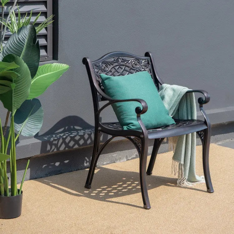 2-Piece Outdoor Cast Aluminum Chairs with Armrests and Curved Seats Doba