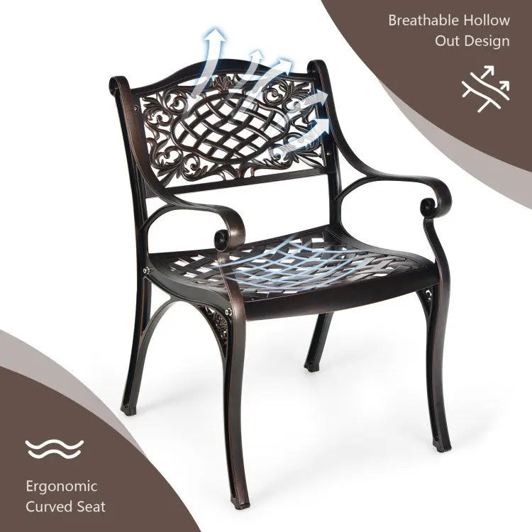 2-Piece Outdoor Cast Aluminum Chairs with Armrests and Curved Seats Doba