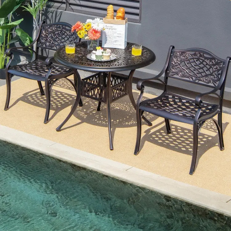 2-Piece Outdoor Cast Aluminum Chairs with Armrests and Curved Seats Doba