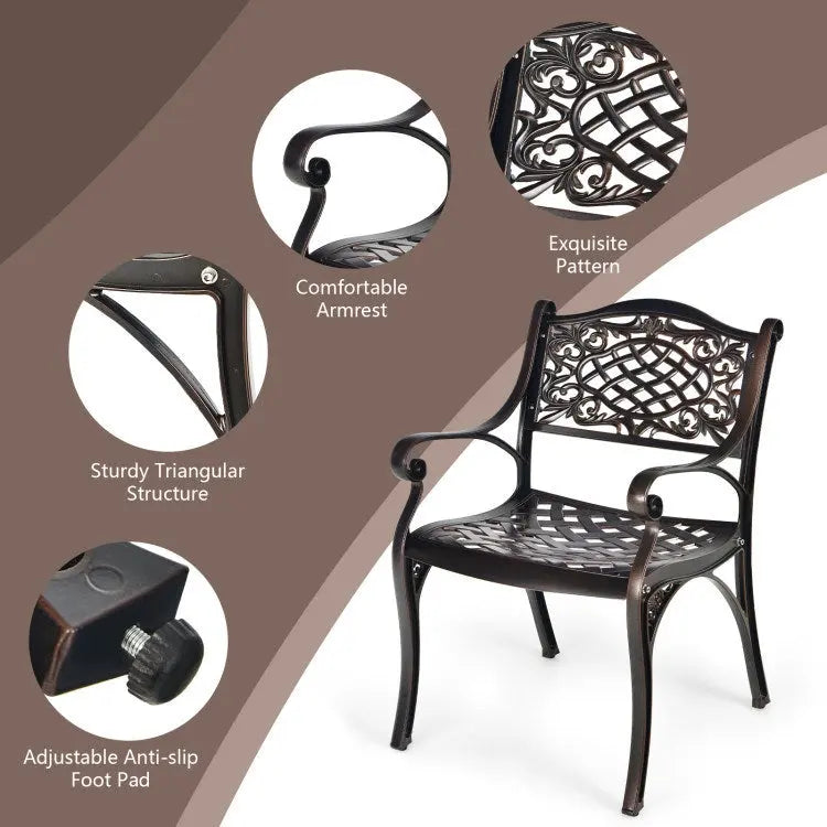 2-Piece Outdoor Cast Aluminum Chairs with Armrests and Curved Seats Doba