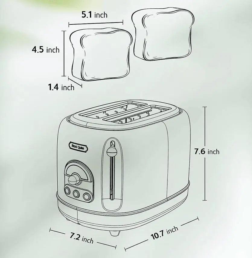 2 slice toaster SUS304 food grade 6 browning level stylish high lift bar 3 functions-thaw / reheat / cancel 1.5 inch super wide slot mint green Doba