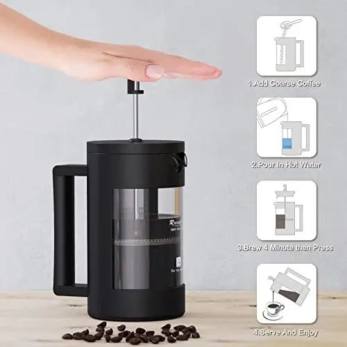 French Press Coffee Maker, Camping French Coffee Press Glass, Heat Resistant Thickened Glass Coffee Press, 100% BPA Free Prensa Francesa, Rust-Free and Dishwasher Safe(12 oz/21oz) Doba