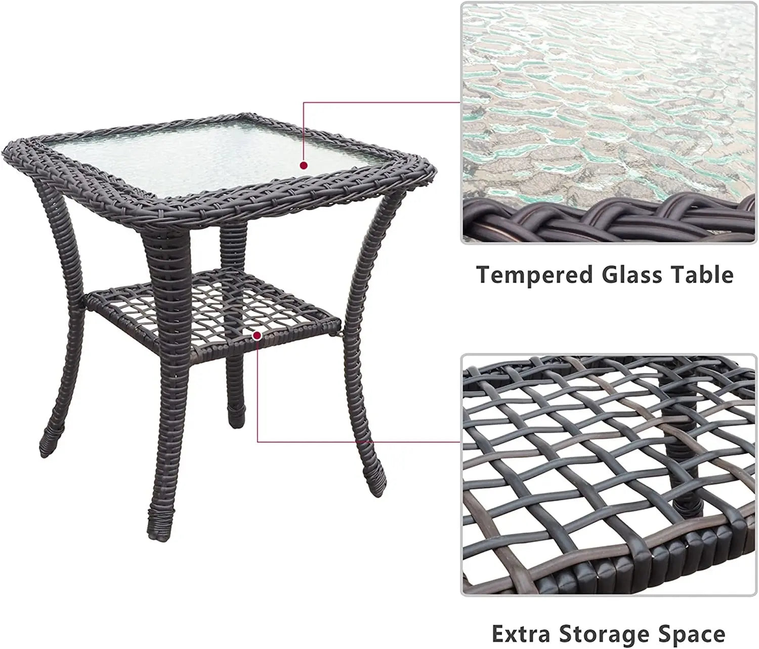 3 Pieces Outdoor Wicker Rocker Patio Bistro Set;  Rocking Glider Chairs with Premium Cushions and Armored Glass Top Side Table;  Elegant Wicker Patio Bistro Conversation Sets for Backyard Doba