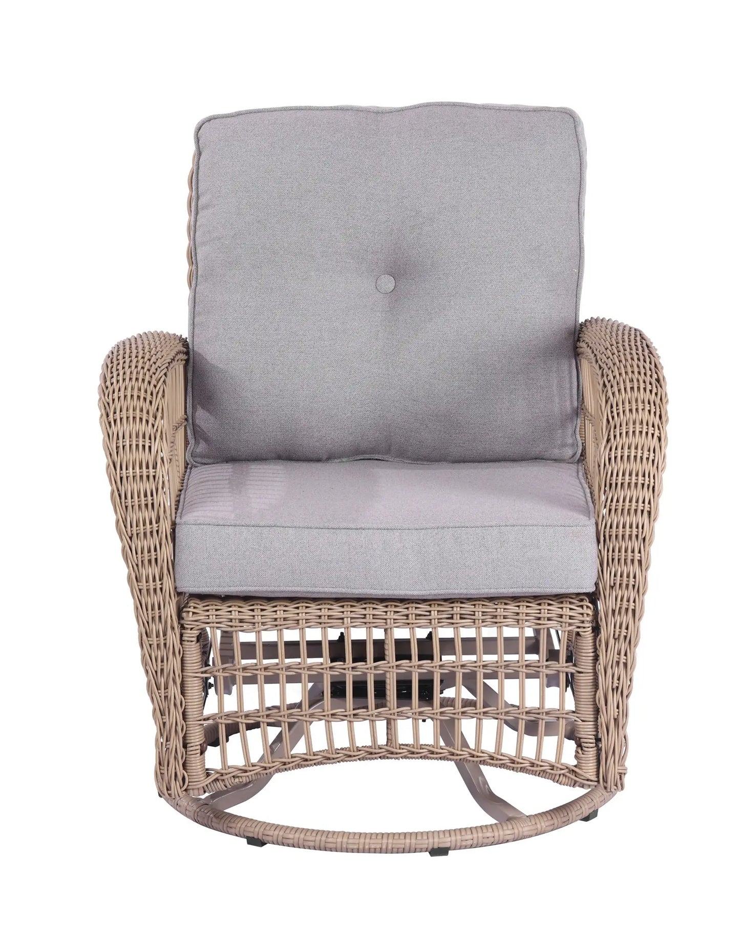 3 Pieces Outdoor Wicker Swive Rocking Chair Set, Patio Bistro Sets with 2 Rattan Rocker Chairs and Glass Coffee Table for Backyard Doba