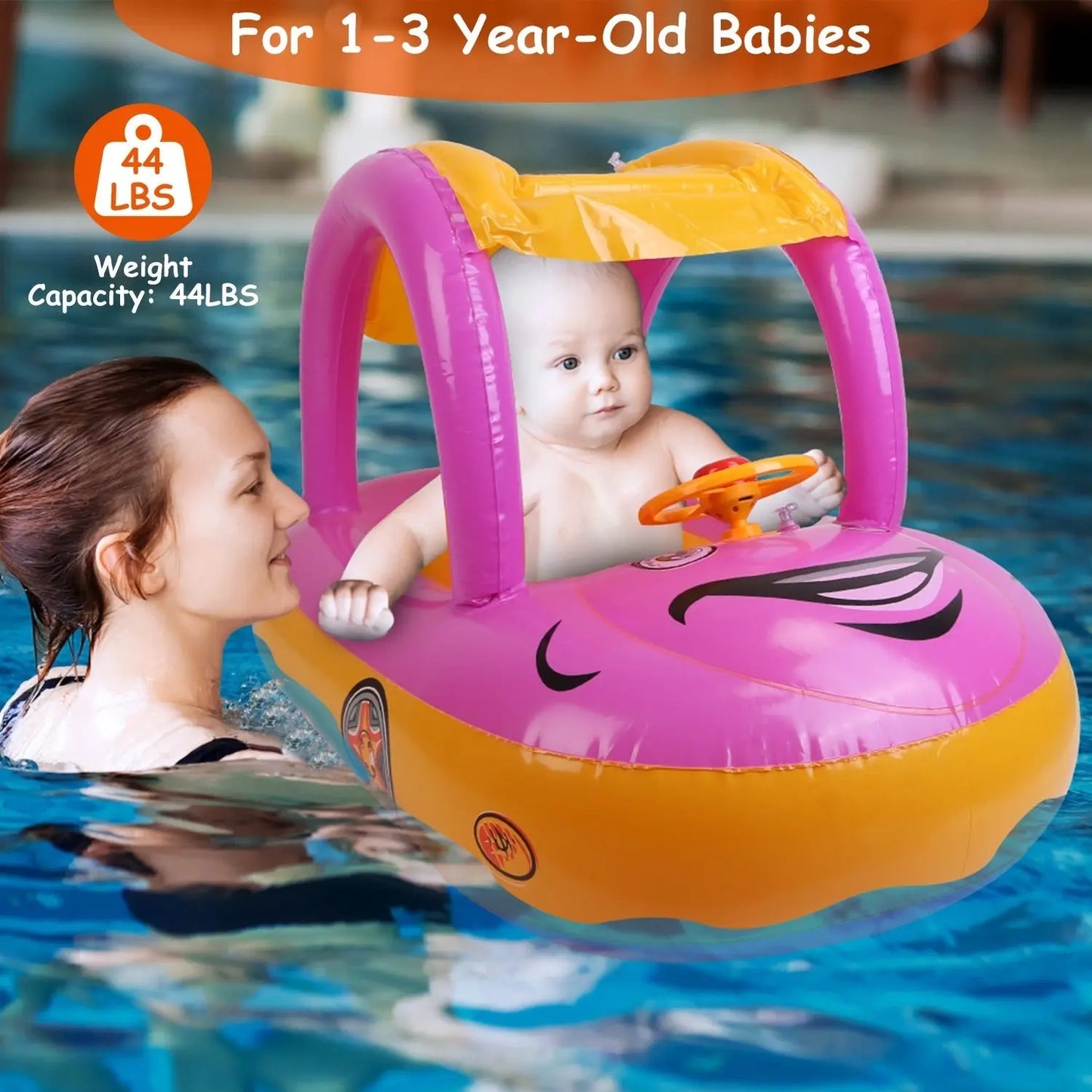 Baby Float Car Shaped Toddler Swimming Float Boat Pool Toy,  for 1-3 Year-Old Kids Infant Toddlers, Assembled): 85x52x54cm/33.46x20.47x21.26in Doba