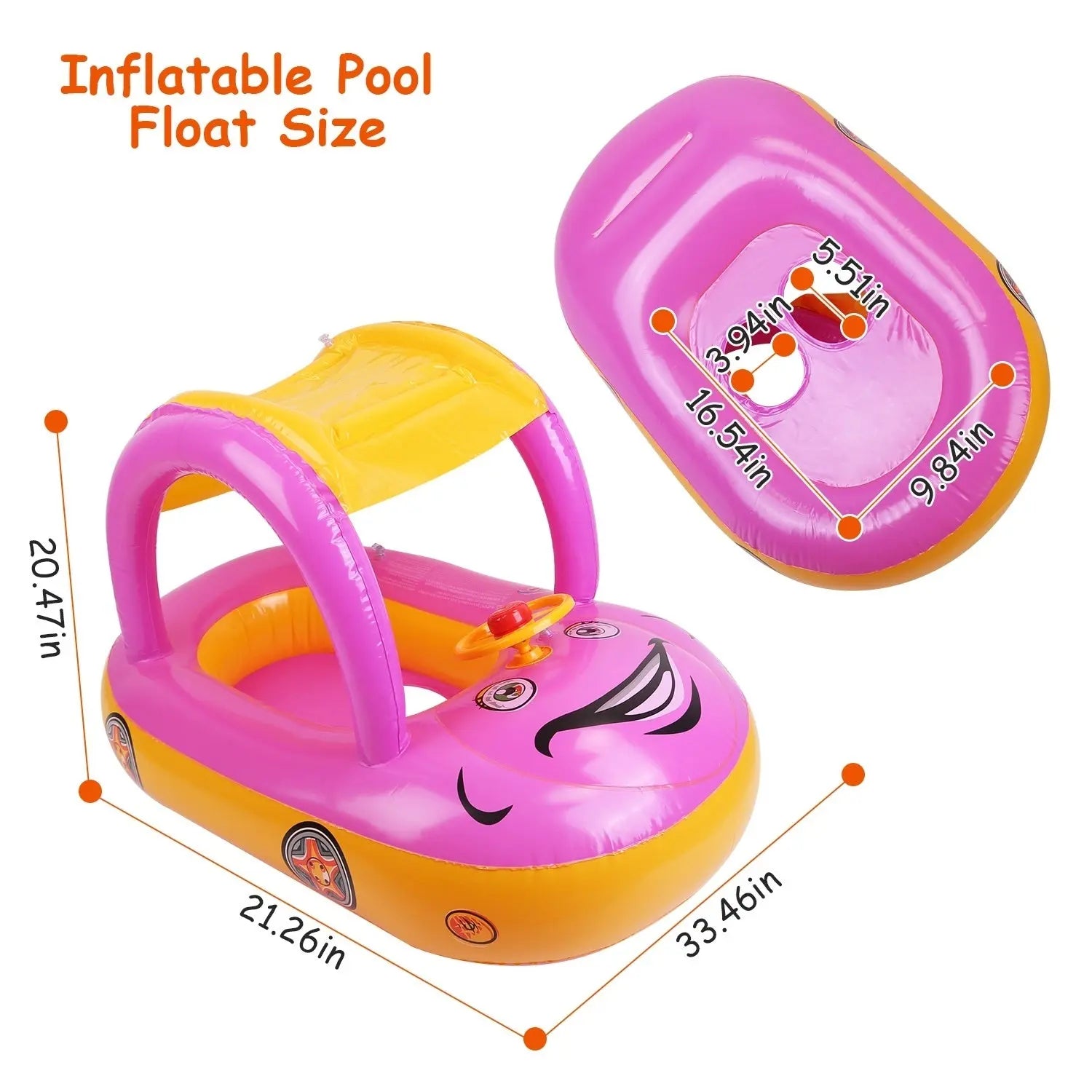 Baby Float Car Shaped Toddler Swimming Float Boat Pool Toy,  for 1-3 Year-Old Kids Infant Toddlers, Assembled): 85x52x54cm/33.46x20.47x21.26in Doba