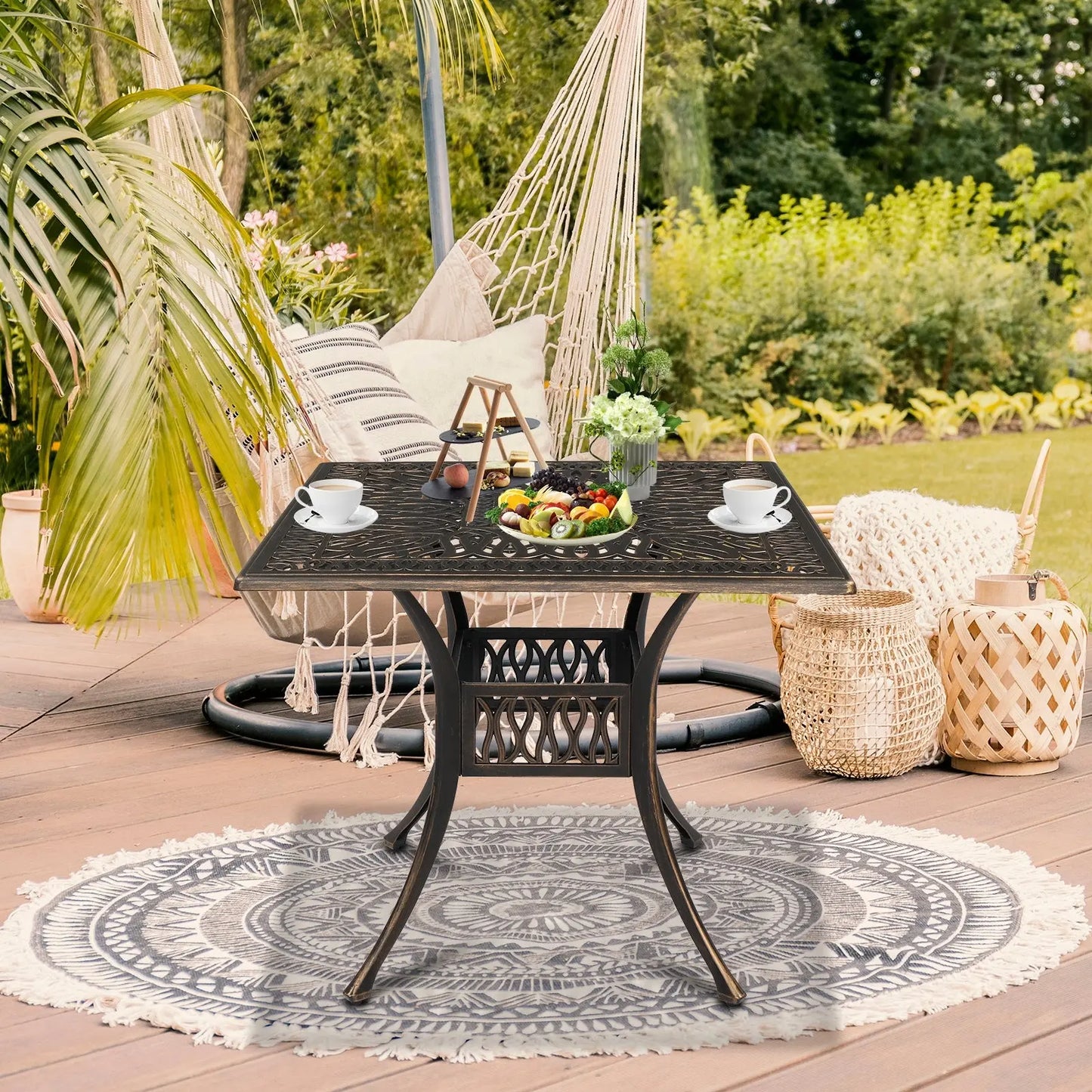 36L x 36W x 29H inch Square Courtyard Cast Aluminum Table Bronze, Picnic Table, Garden Table Doba