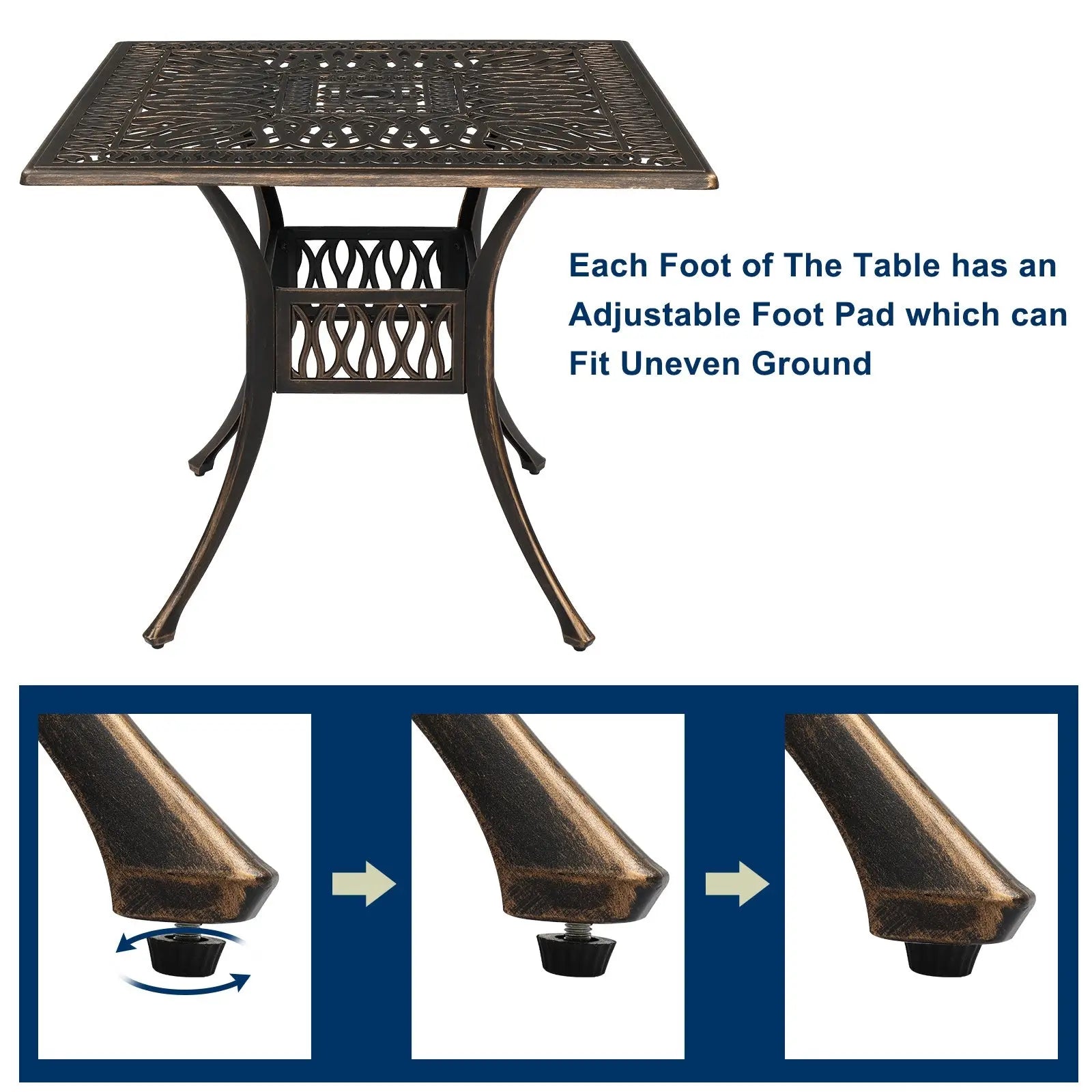 36L x 36W x 29H inch Square Courtyard Cast Aluminum Table Bronze, Picnic Table, Garden Table Doba