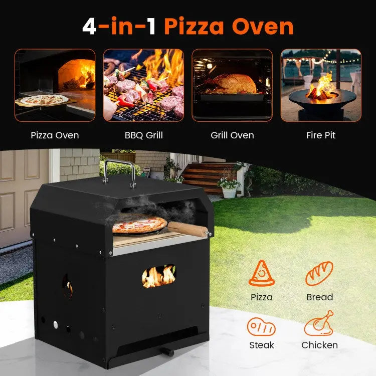 4-in-1 Outdoor Portable Pizza Oven with 12 Inch Pizza Stone Doba