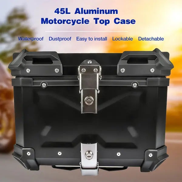 45L Balck Waterproof Motorcycle Luggage Tail Box, Trunk Storage, Scooter Top Case Doba