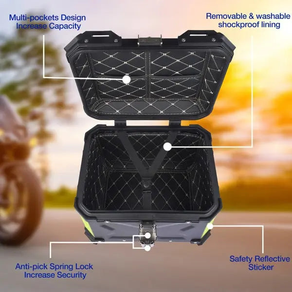 45L Balck Waterproof Motorcycle Luggage Tail Box, Trunk Storage, Scooter Top Case Doba