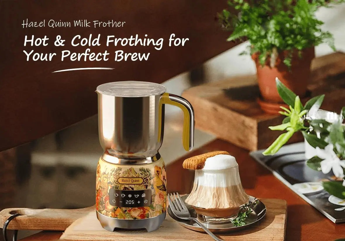 5 in 1 Flower print electric milk foam device, variable temperature and thickness foam device and steamer intelligent touch control milk heater without BPA is automatically closed Doba