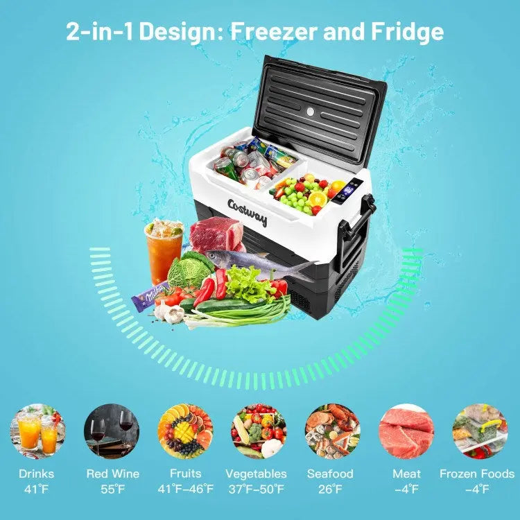 58 Quarts Electric Car Refrigerator Portable RV Freezer Dual Zone with Wheel, Camping, Boat, Beach Freezer Doba