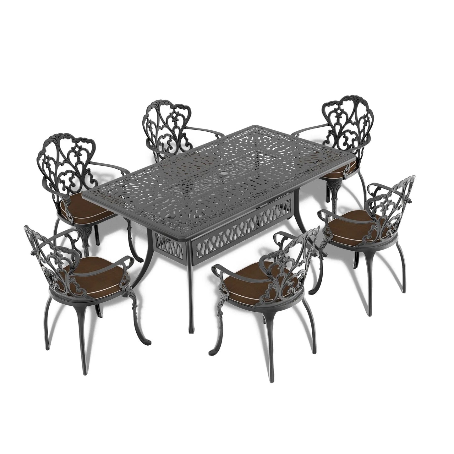 58.27 L x 34.65W-inch Cast Aluminum Patio Dining Table With Black Frame and Umbrella Hole Doba