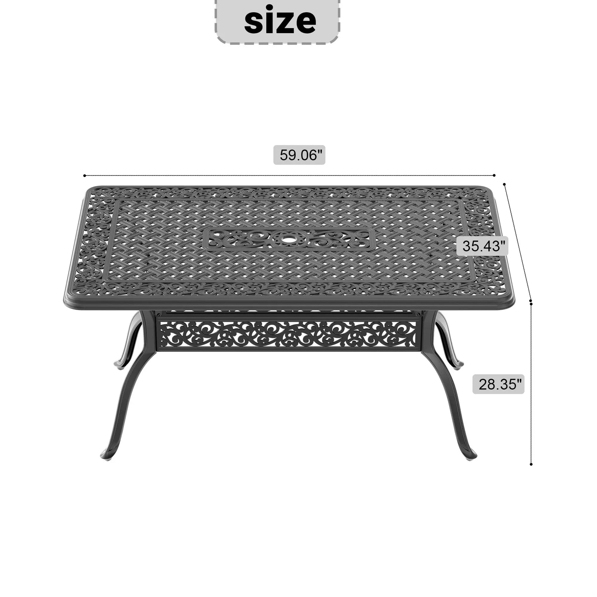 60L X 36W-inch Cast Aluminum Patio Dining Table with Black Frame and Umbrella Hole Doba