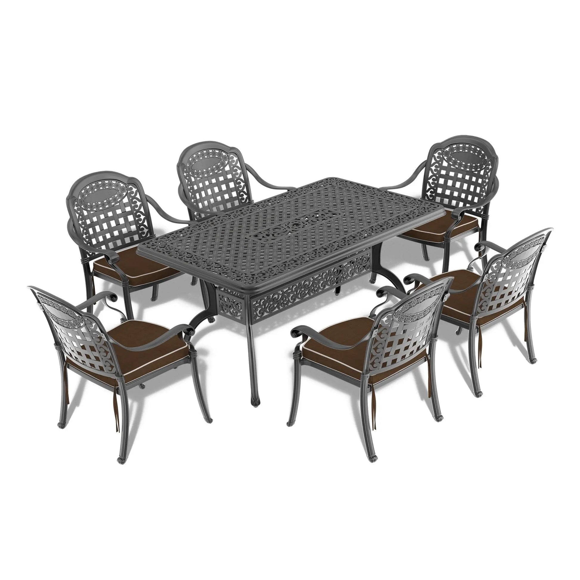 60L X 36W-inch Cast Aluminum Patio Dining Table with Black Frame and Umbrella Hole Doba