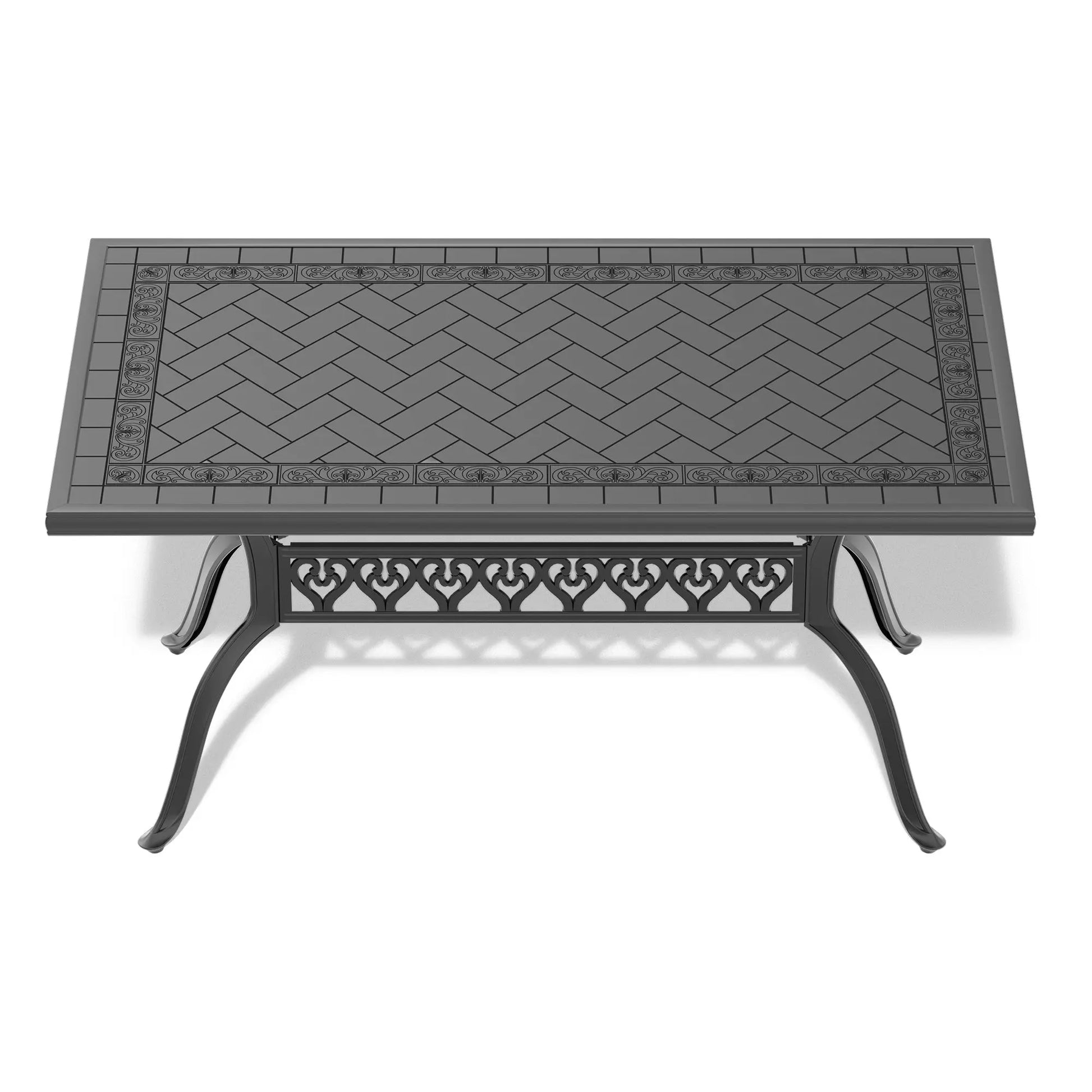 60L x 36W-inch Cast Aluminum Patio Dining Table With Black Frame and Carved Texture on the Tabletop Doba