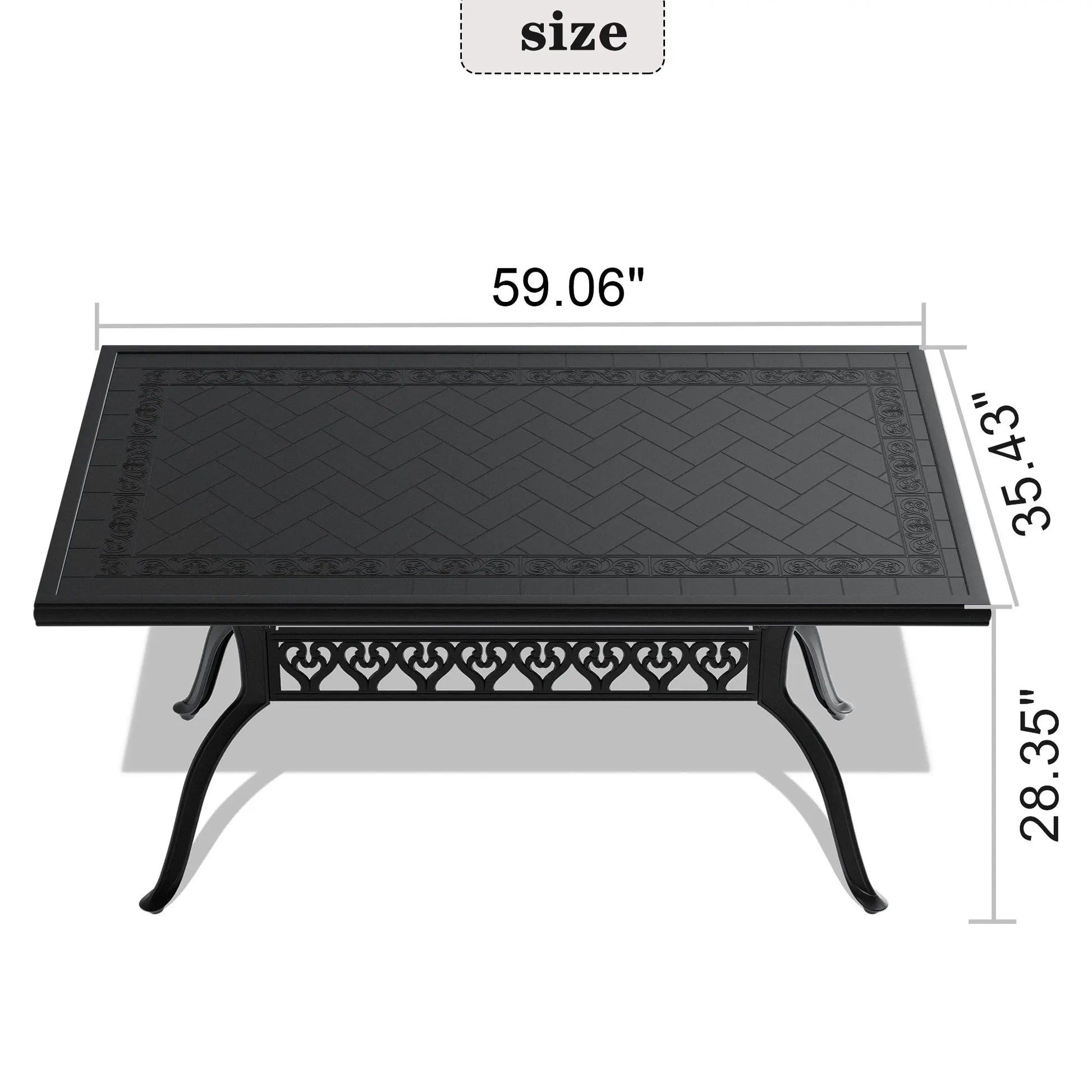 60L x 36W-inch Cast Aluminum Patio Dining Table With Black Frame and Carved Texture on the Tabletop Doba