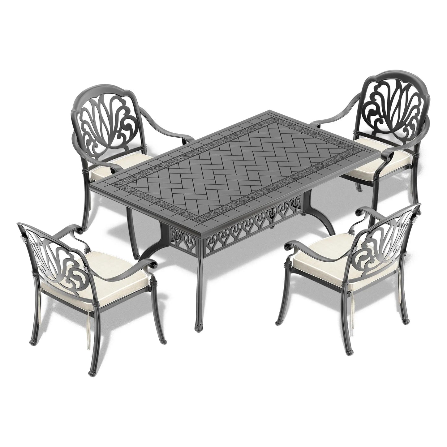 60L x 36W-inch Cast Aluminum Patio Dining Table With Black Frame and Carved Texture on the Tabletop Doba