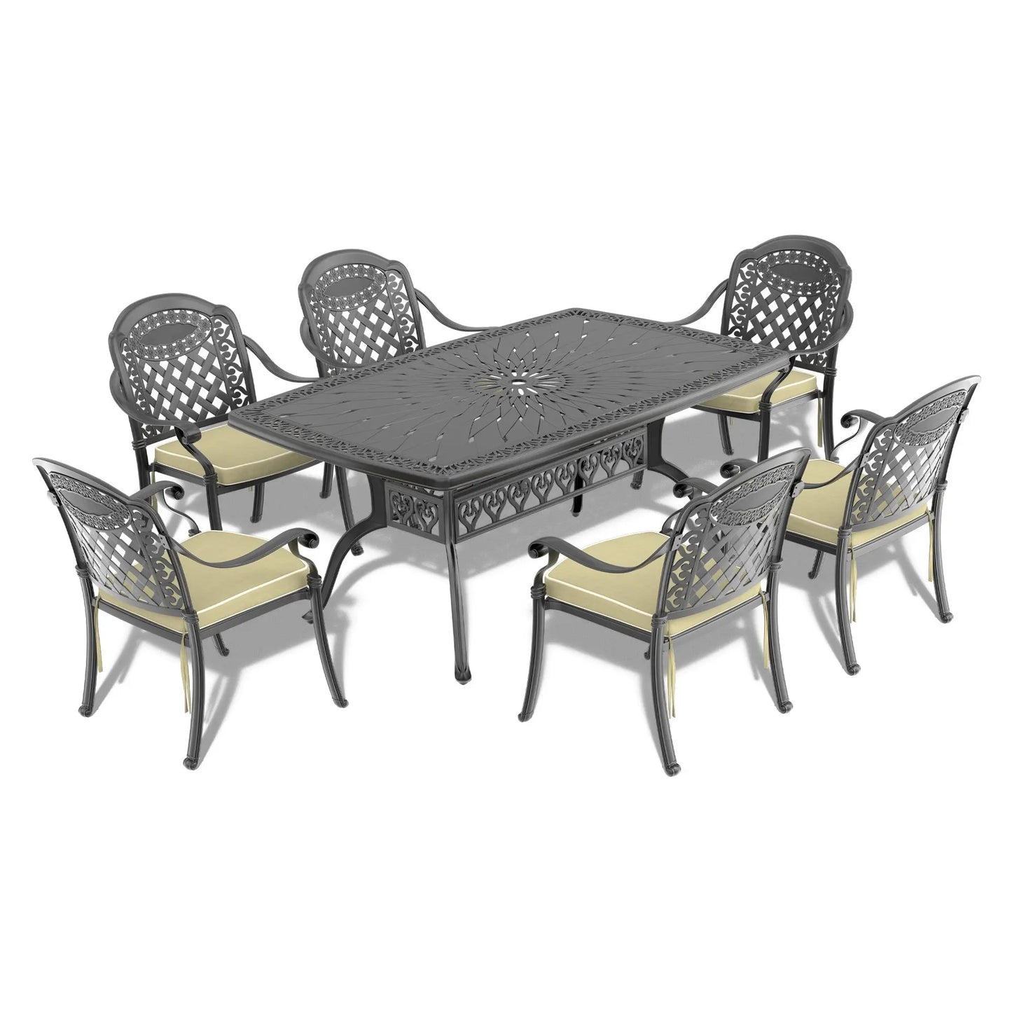 64L x 36W-inch Cast Aluminum Patio Dining Table with Black Frame and Umbrella Hole Doba