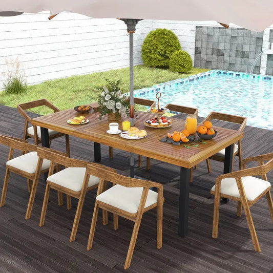 Acacia Wood 80inch Dining Table 8-Person Patio Table with 1.9" Umbrella Hole and Adjustable Foot Pads Doba